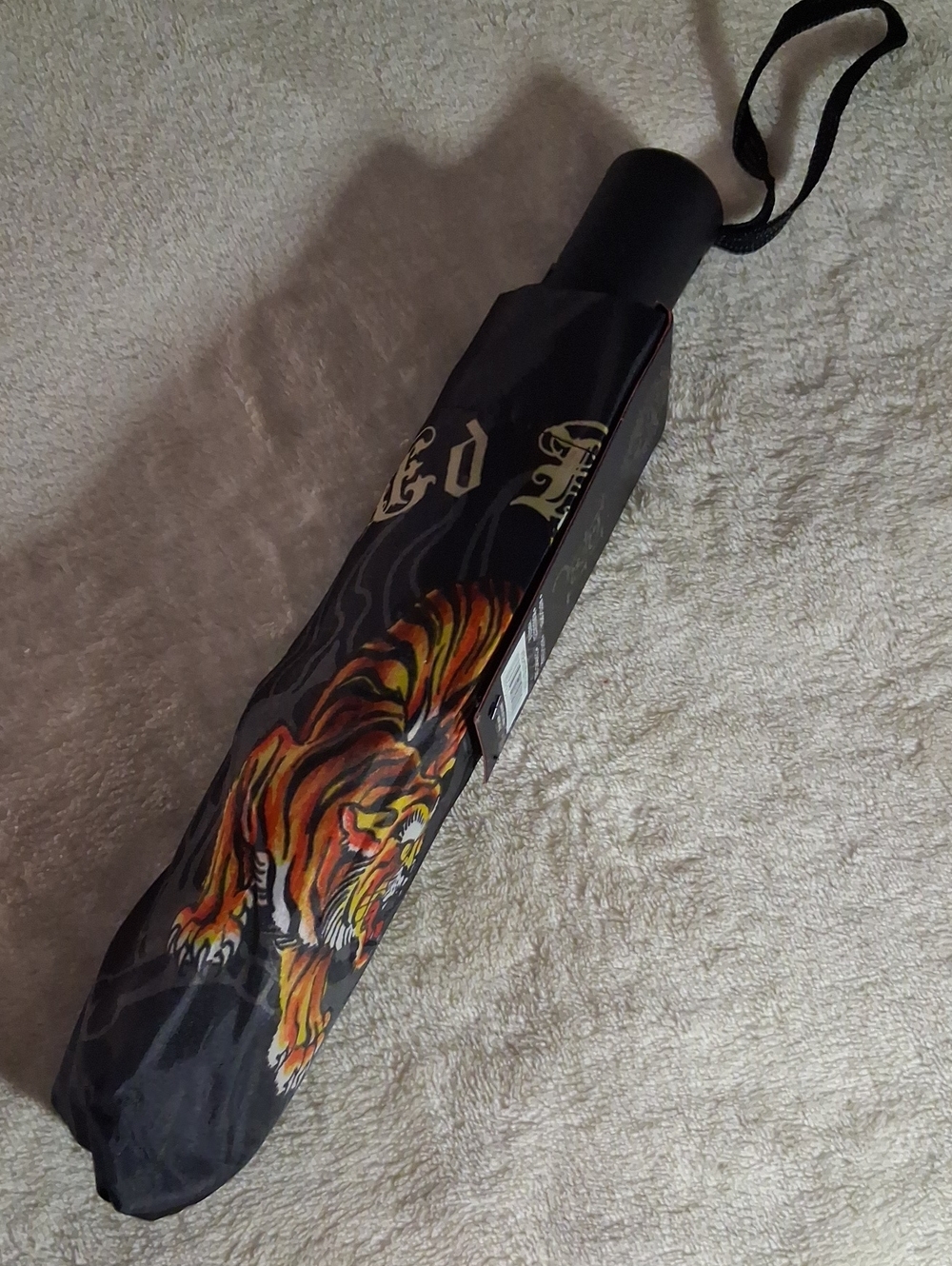 Ed Hardy Black Umbrella with Orange Tiger Design